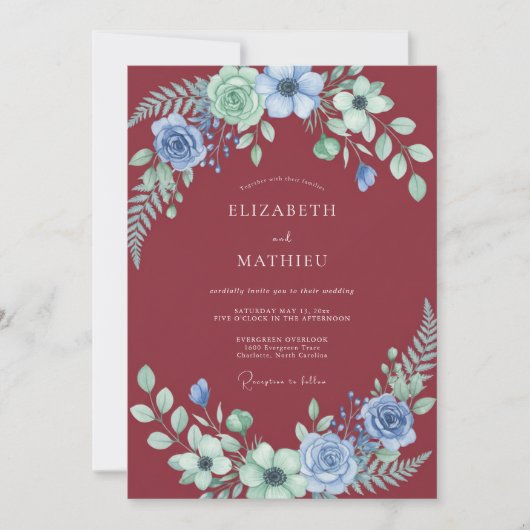 Invitation Mariage Fleur de Pervenche Écarlate (Devant)