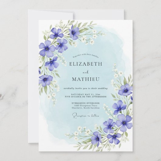 Invitation Mariage Fleur de Pervenche en Fleur (Devant)