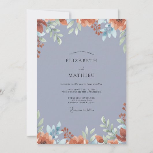 Invitation Mariage Fleur de Pervenche en Terracotta (Devant)
