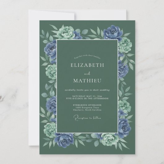 Invitation Mariage Fleur de Pervenche Épinette (Devant)