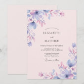 Invitation Mariage Fleur de Pervenche Lavande (Devant / Derrière)
