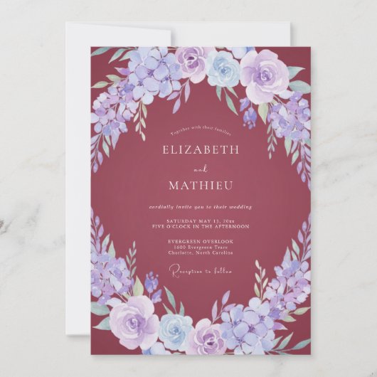 Invitation Mariage Fleur de Pervenche Mauve (Devant)