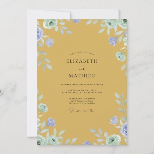 Invitation Mariage Fleur de Pervenche Moutarde (Devant)