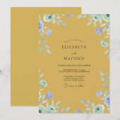 Invitation Mariage Fleur de Pervenche Moutarde (Devant / Derrière)