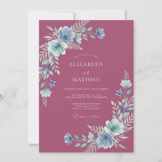 Invitation Mariage Fleur de Pervenche Mûre (Devant)