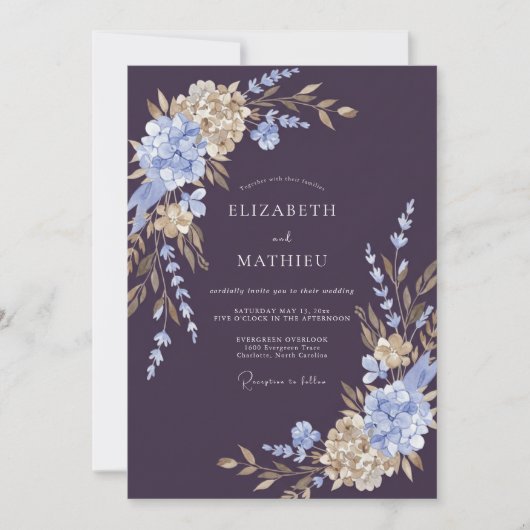 Invitation Mariage Fleur de Pervenche prune (Devant)
