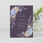 Invitation Mariage Fleur de Pervenche prune (Debout devant)