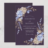 Invitation Mariage Fleur de Pervenche prune (Devant / Derrière)