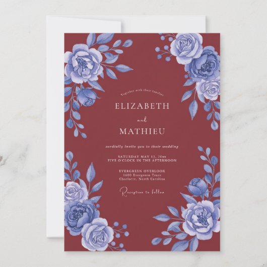 Invitation Mariage Fleur de Pervenche Rouille (Devant)
