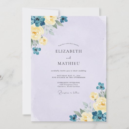 Invitation Mariage Fleur de Pervenche Sarcelle (Devant)