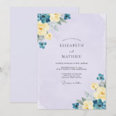 Invitation Mariage Fleur de Pervenche Sarcelle (Devant / Derrière)