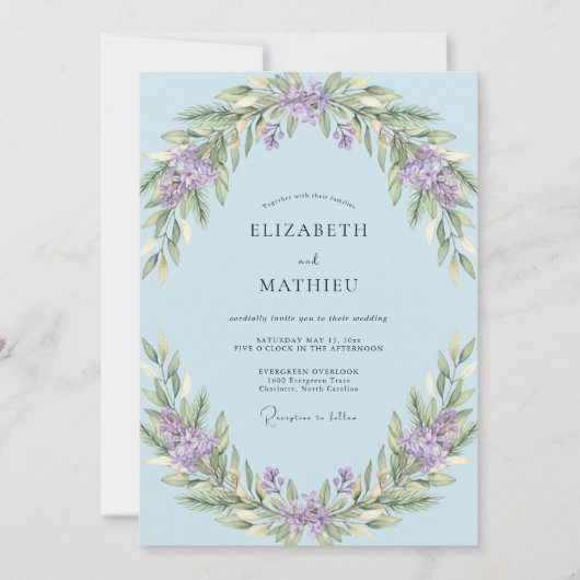 Invitation Mariage Fleur de Pervenche Sérène (Devant)