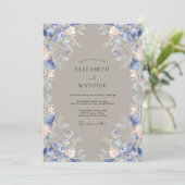 Invitation Mariage Fleur de Pervenche Taupe Rustique (Debout devant)