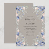 Invitation Mariage Fleur de Pervenche Taupe Rustique (Devant / Derrière)