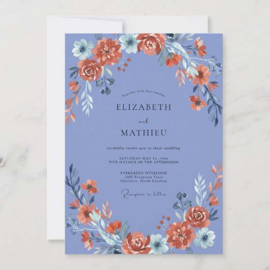 Invitation Mariage Fleur de Pervenche Terracotta (Devant)