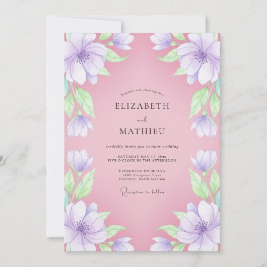 Invitation Mariage Fleur de Pétale Douce Lavande (Devant)