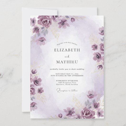 Invitation Mariage Fleur de Pétale Peinte d'Améthyste de Prai (Devant)