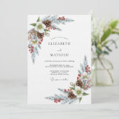 Invitation Mariage Fleur de Pin Blanc Hiver (Debout devant)