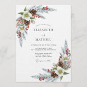 Invitation Mariage Fleur de Pin Blanc Hiver (Devant)