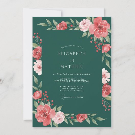 Invitation Mariage Fleur de Pin Corail (Devant)