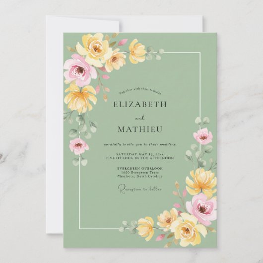 Invitation Mariage Fleur de Pistache Jaune (Devant)