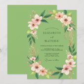 Invitation Mariage Fleur de Pistache Rose (Devant / Derrière)
