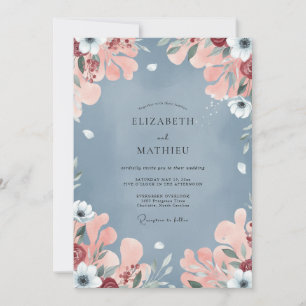 Invitation Mariage Fleur de Pivoine Acier Rougeâtre