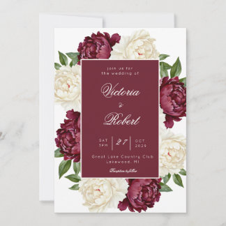 Invitation Mariage Fleur de Pivoine Burgundy et Crème Florale