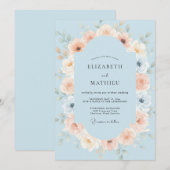 Invitation Mariage Fleur de Pivoine Corail Céleste (Devant / Derrière)