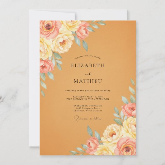 Invitation Mariage Fleur de Pivoine Ocre (Devant)