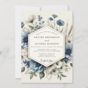 Invitation Mariage Fleur de Poésie Bleu Poussiéreux