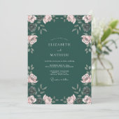 Invitation Mariage Fleur de Poésie Vert Profond (Debout devant)