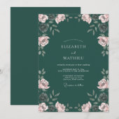 Invitation Mariage Fleur de Poésie Vert Profond (Devant / Derrière)