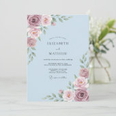 Invitation Mariage Fleur de Poudre de Bleu Blush (Debout devant)