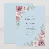 Invitation Mariage Fleur de Poudre de Bleu Blush (Devant / Derrière)