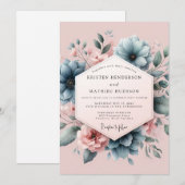 Invitation Mariage Fleur de Poudre de Bleu Blush (Devant / Derrière)