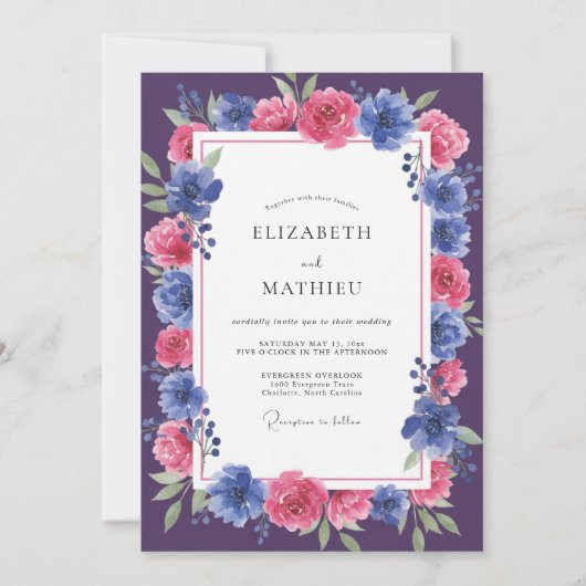 Invitation Mariage Fleur de Prune Cobalt (Devant)