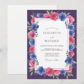Invitation Mariage Fleur de Prune Cobalt (Devant / Derrière)