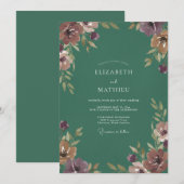 Invitation Mariage Fleur de Prune Dorée et Ocbre (Devant / Derrière)