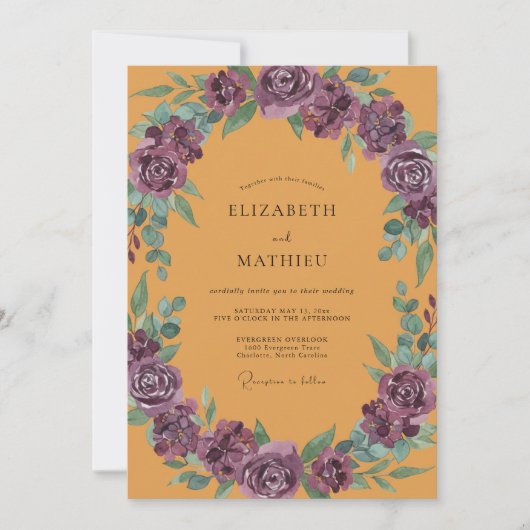 Invitation Mariage Fleur de Prune Ocre (Devant)