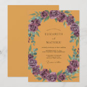 Invitation Mariage Fleur de Prune Ocre (Devant / Derrière)
