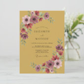 Invitation Mariage Fleur de Prunellier Doré Moutarde (Debout devant)