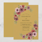 Invitation Mariage Fleur de Prunellier Doré Moutarde (Devant / Derrière)