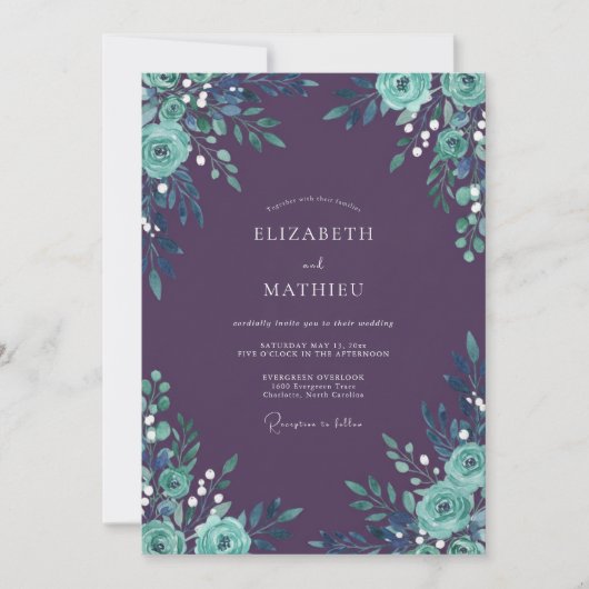 Invitation Mariage Fleur de Prunier Aqua (Devant)