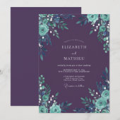 Invitation Mariage Fleur de Prunier Aqua (Devant / Derrière)