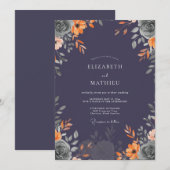 Invitation Mariage Fleur de Prunier Brûlé Orange (Devant / Derrière)