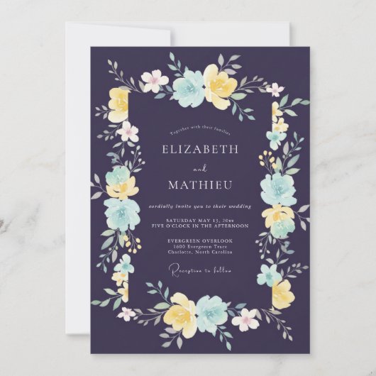 Invitation Mariage Fleur de Prunier Céleste Aqua (Devant)