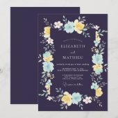 Invitation Mariage Fleur de Prunier Céleste Aqua (Devant / Derrière)