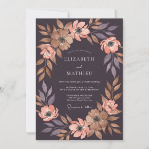 Invitation Mariage Fleur de Prunier Corail Chaud