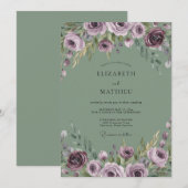 Invitation Mariage Fleur de Prunier Olive (Devant / Derrière)